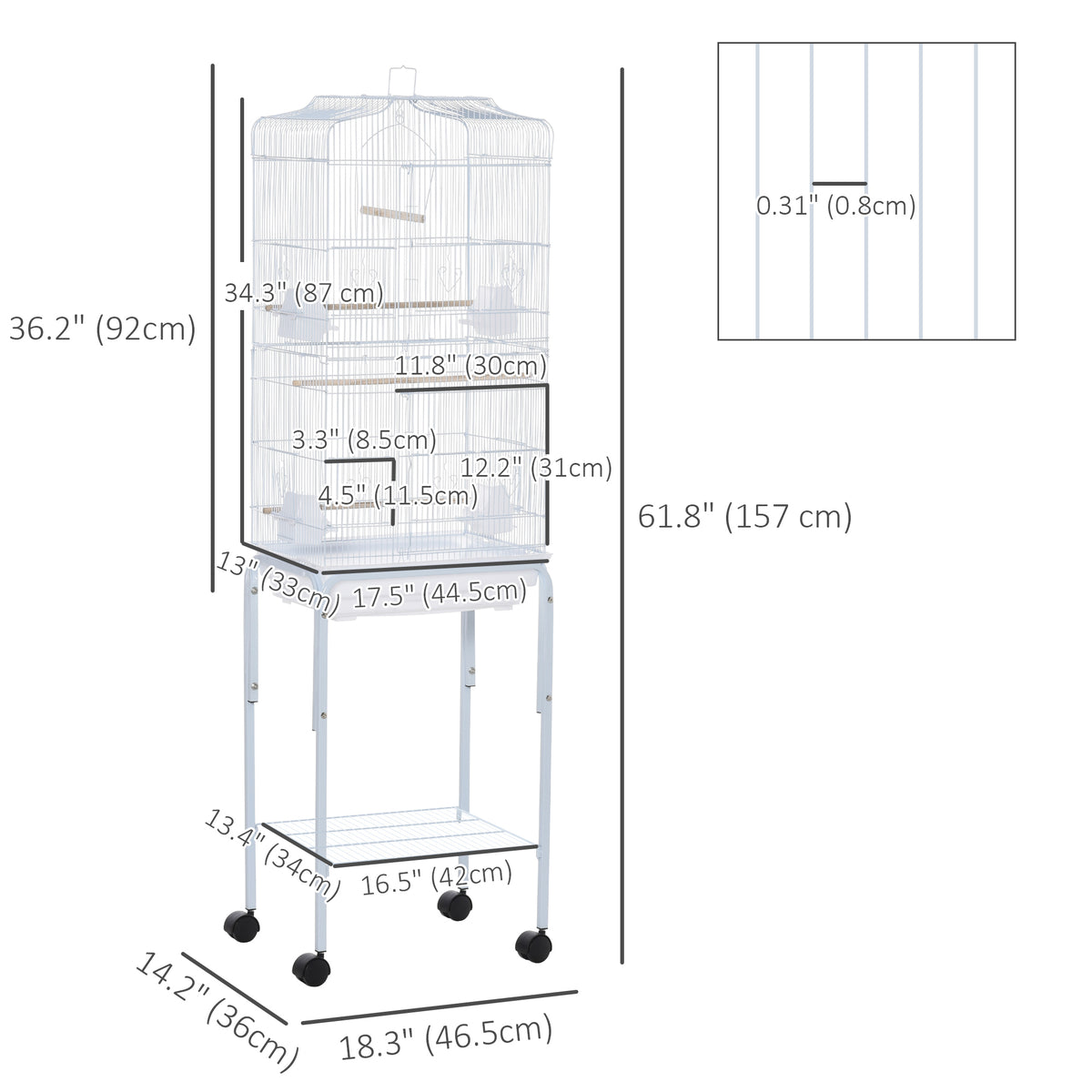 Rolling Bird Cage with Play Top and Storage Shelf