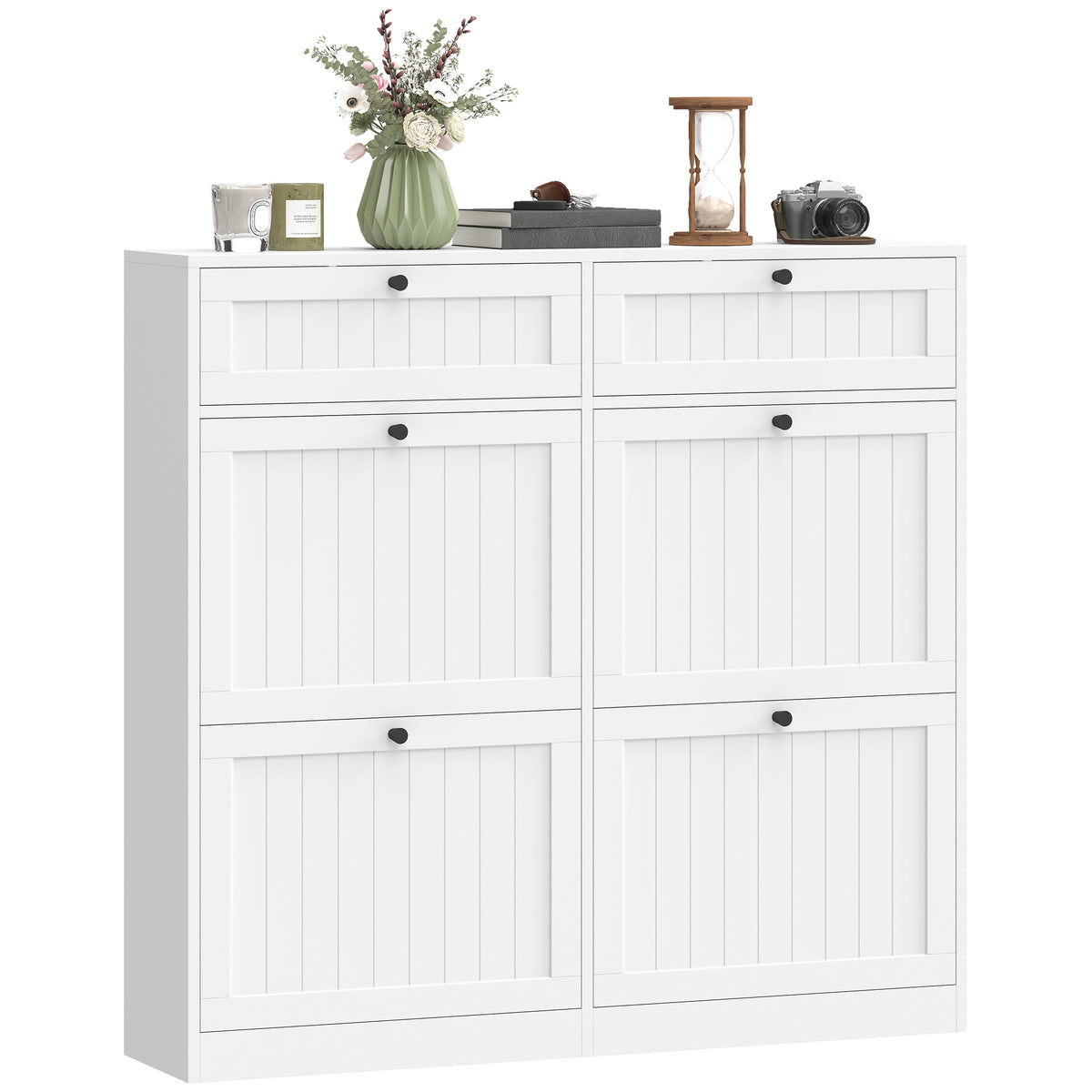 Narrow shoe cabinet with flip drawers farmhouse style