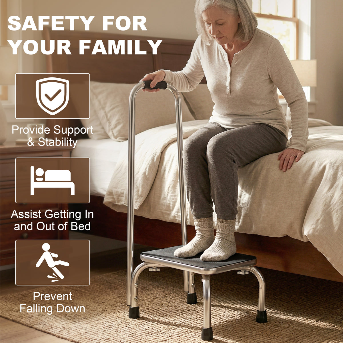 Step Stool with Handle Anti-Slip for Adults and Seniors