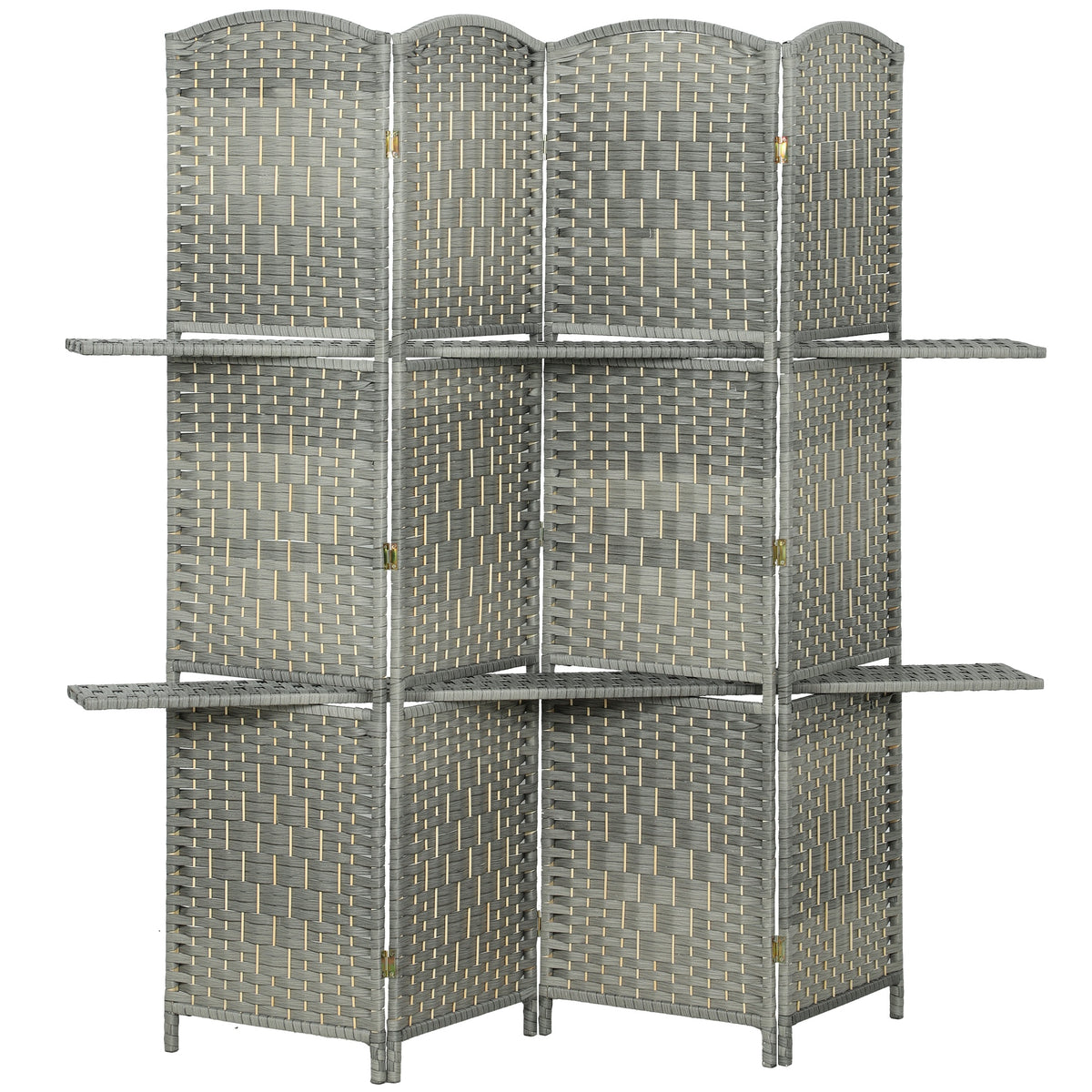 Room divider privacy screen with pine shelves