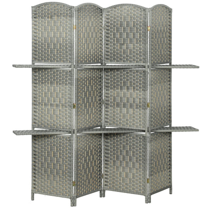Room divider privacy screen with pine shelves