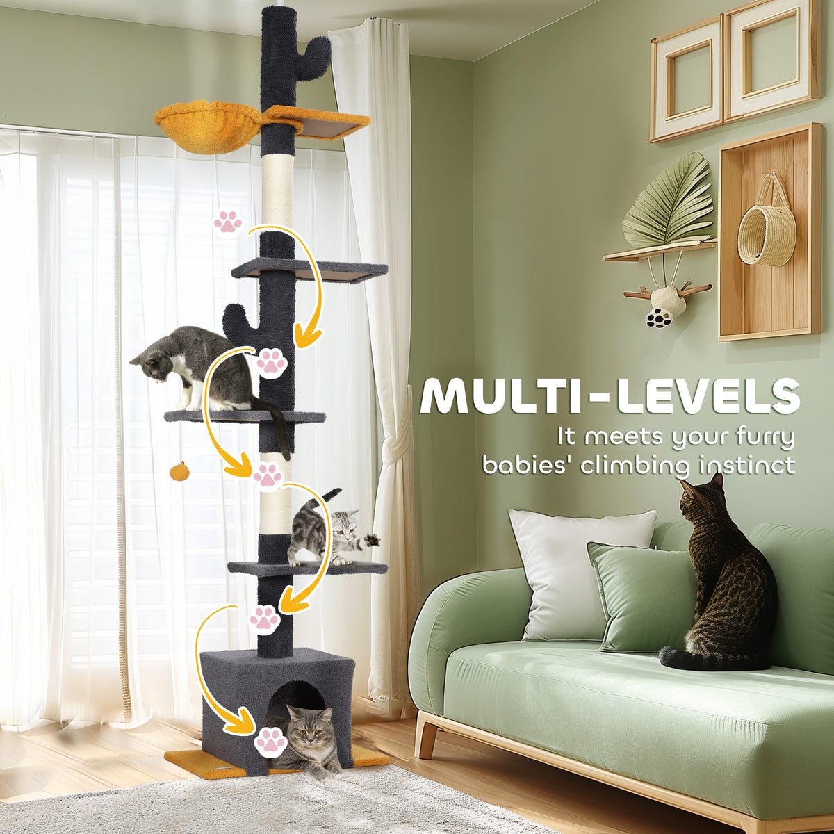 Floor to ceiling cat tree adjustable height tower
