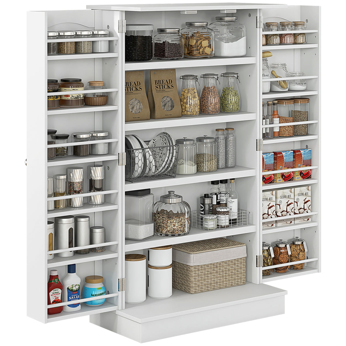 Kitchen Pantry Cabinet 5-Tier Shelves and 12 Spice Racks