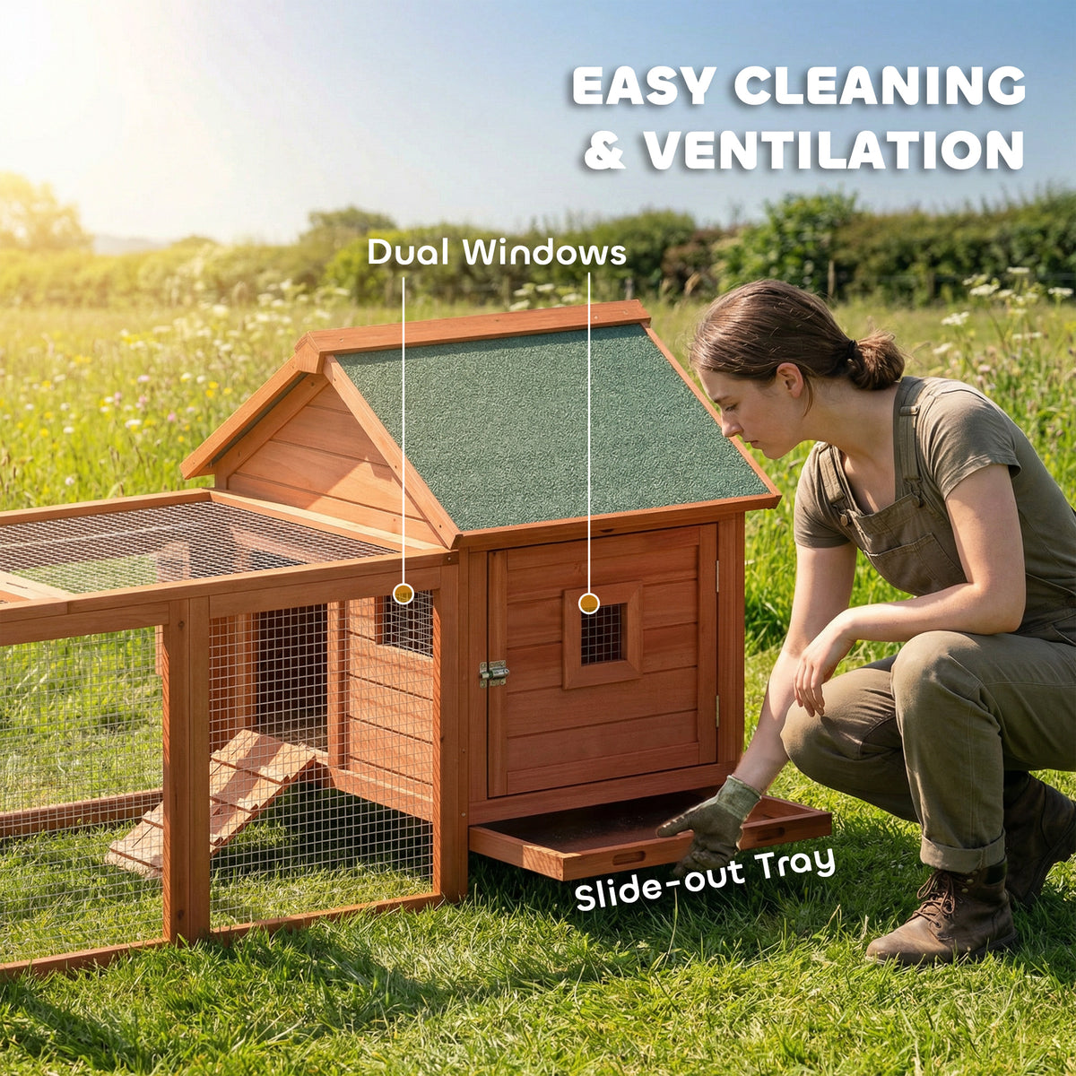 Wooden Chicken Coop with Run and Nesting Box 184 x 101 x 81 cm