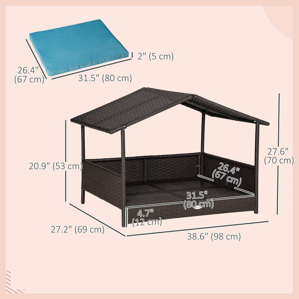 Elevated Rattan Dog House with Canopy Shelter