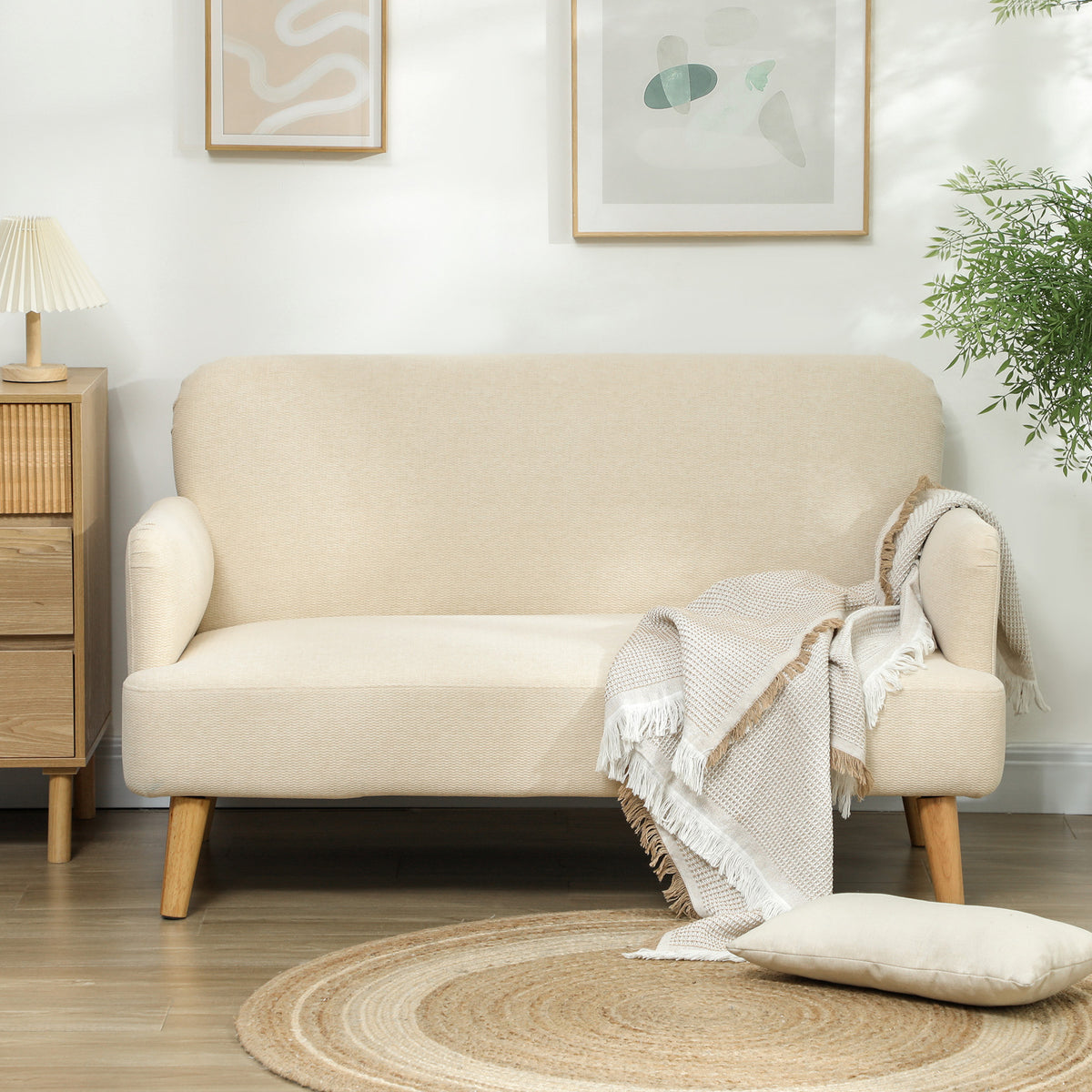 Loveseat 2 Seater Velvet Feel Fabric Thick Padding