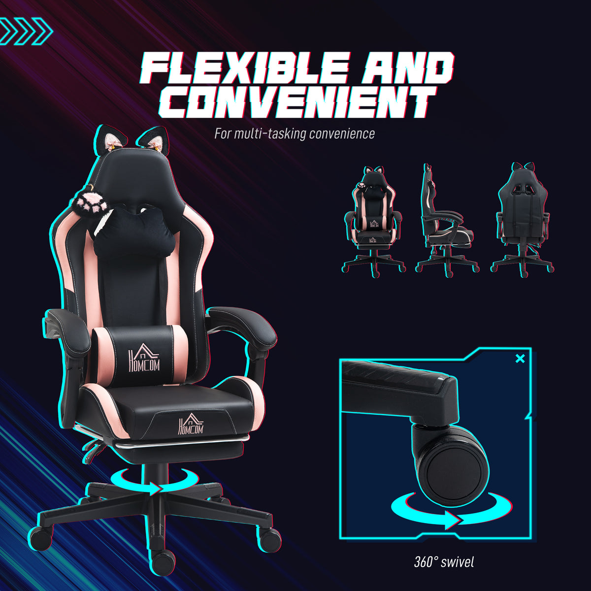 Cat style gaming chair with footrest