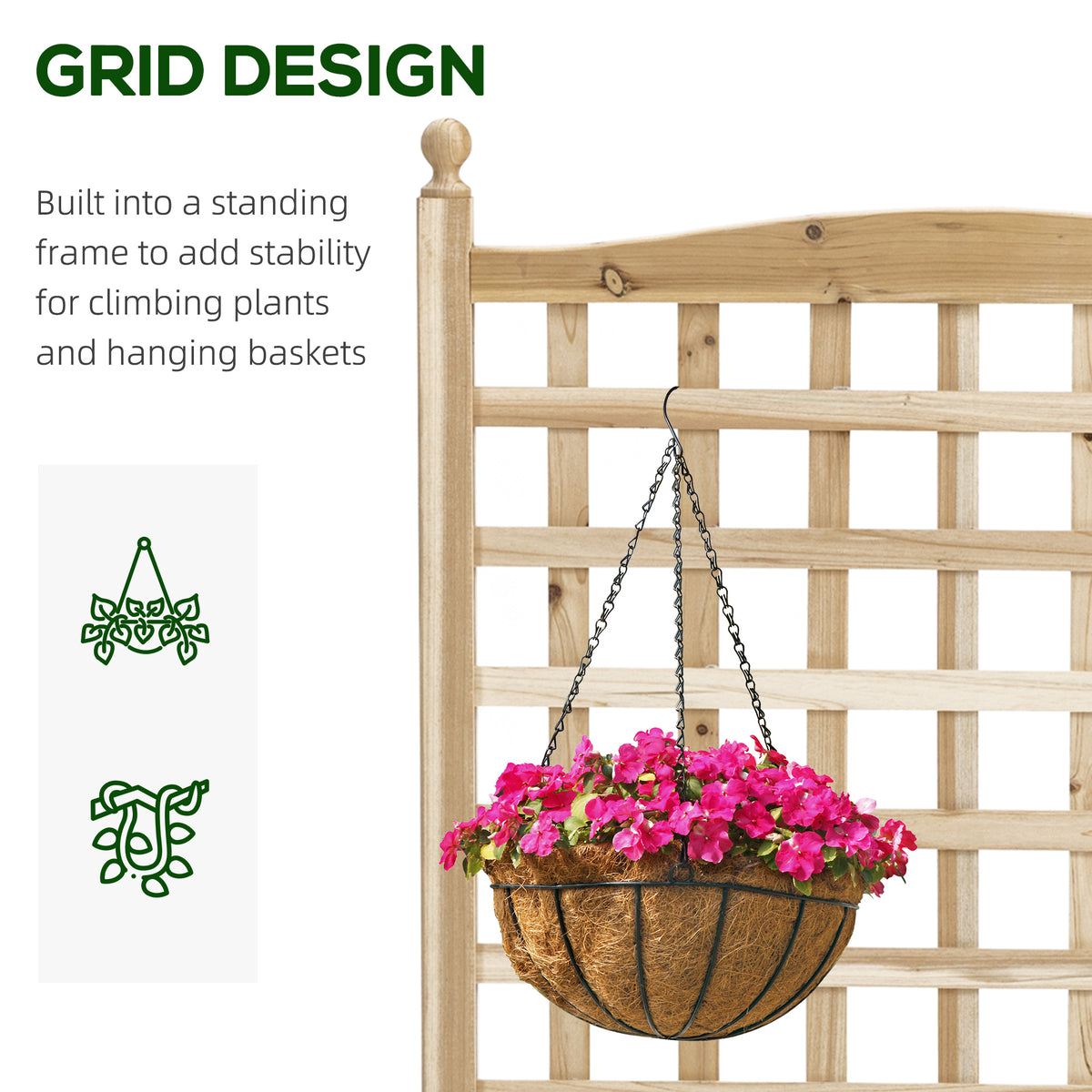 Jardinera elevada con celosía de madera natural
