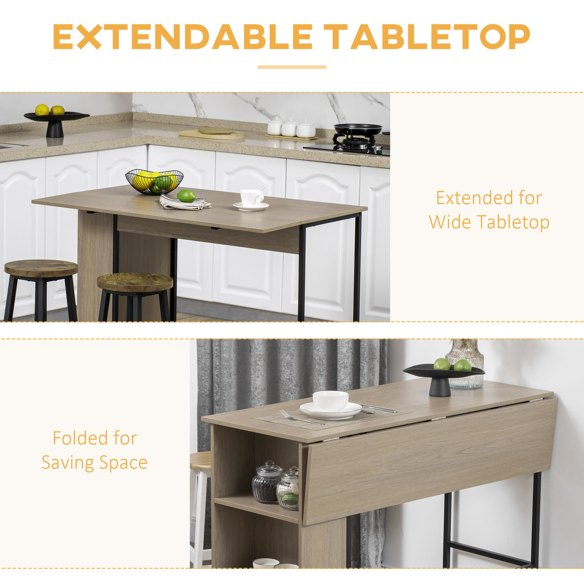 Extendable Bar Table with Adjustable Storage Shelves