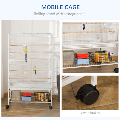 Large Rolling Steel Bird Cage with Perches and Stand