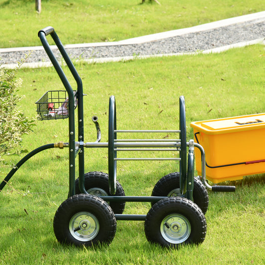Portable Garden Hose Reel Cart with Storage Basket