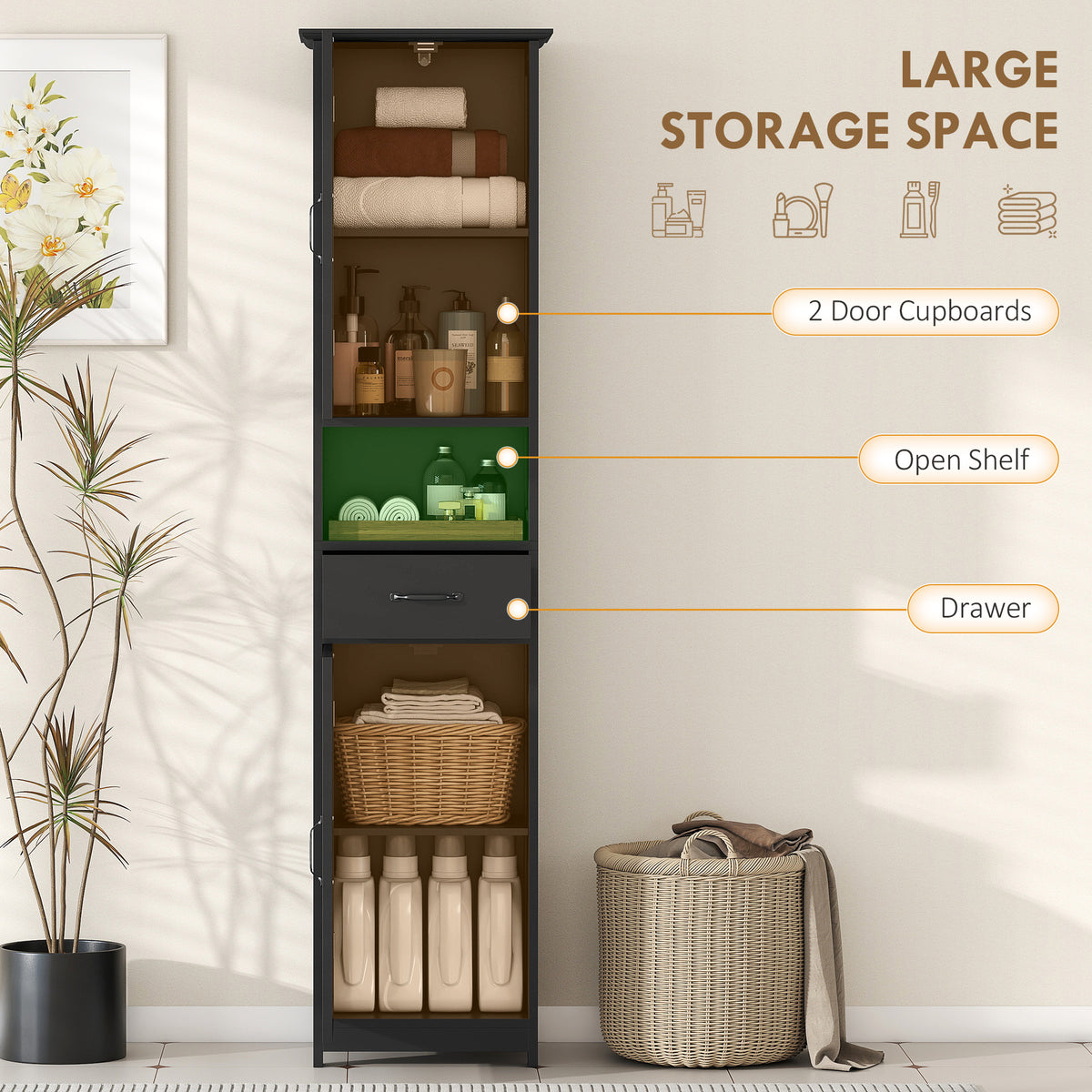 Narrow Bathroom Cabinet with Drawer and Adjustable Shelves