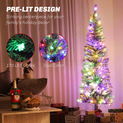Árbol de Navidad tipo lápiz nevado LED bicolor con mando a distancia