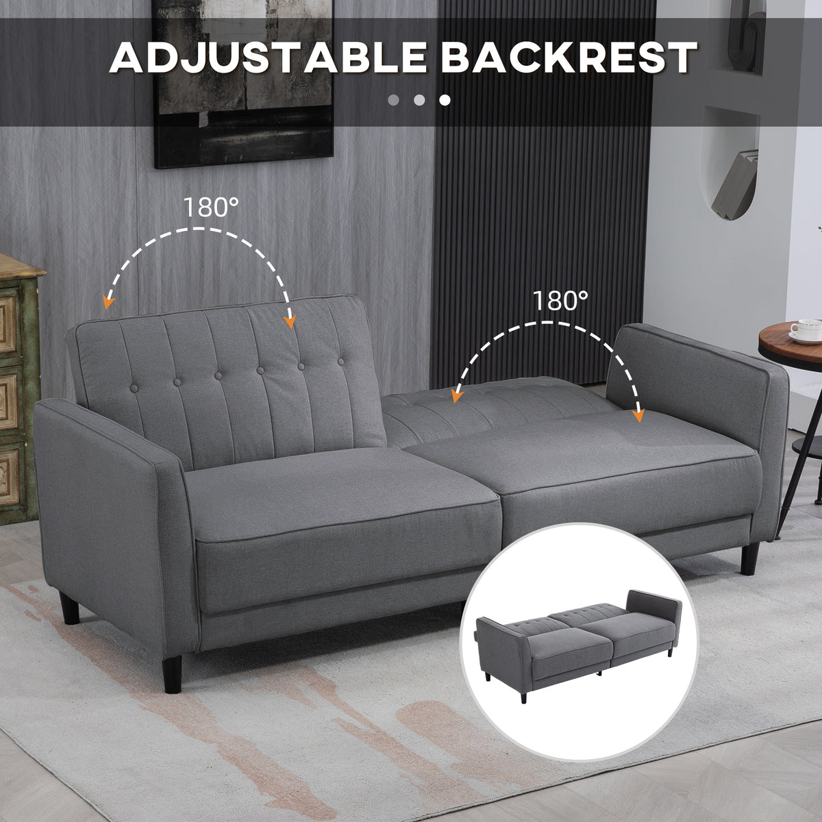 Convertible Button-Tufted Sofa Bed Adjustable Back
