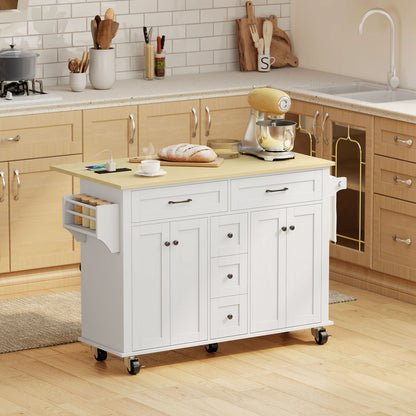 Kitchen Island Cart on Wheels with Outlets & Drop Leaf