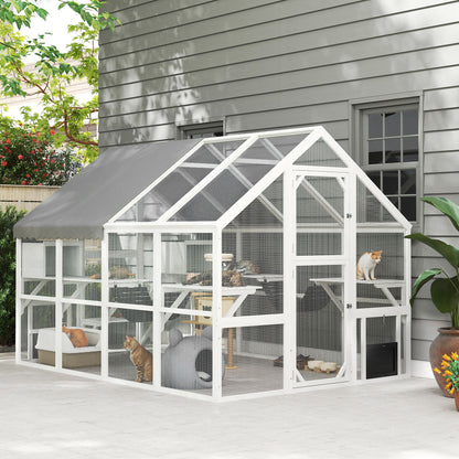 Outdoor cat enclosure wooden with canopy 56 sq ft