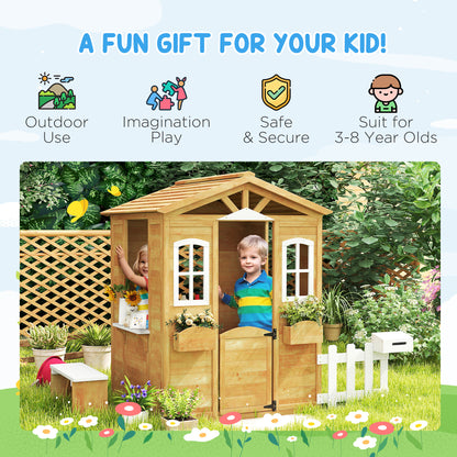 Kids Wooden Playhouse with Bench and Serving Station