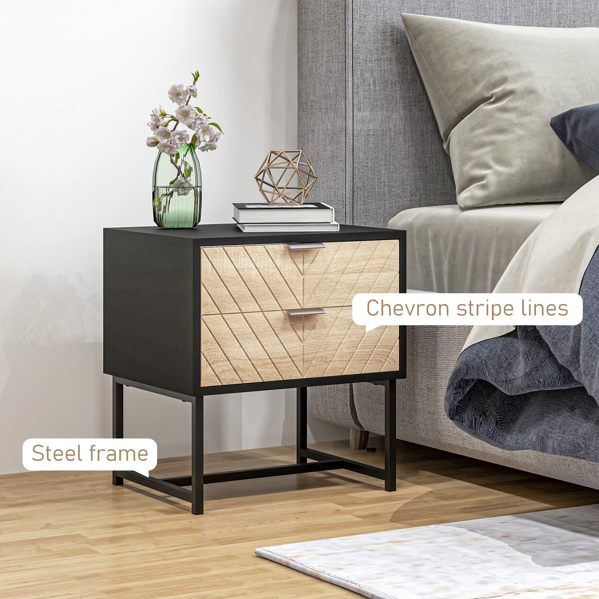 Modern bedside table with two drawers