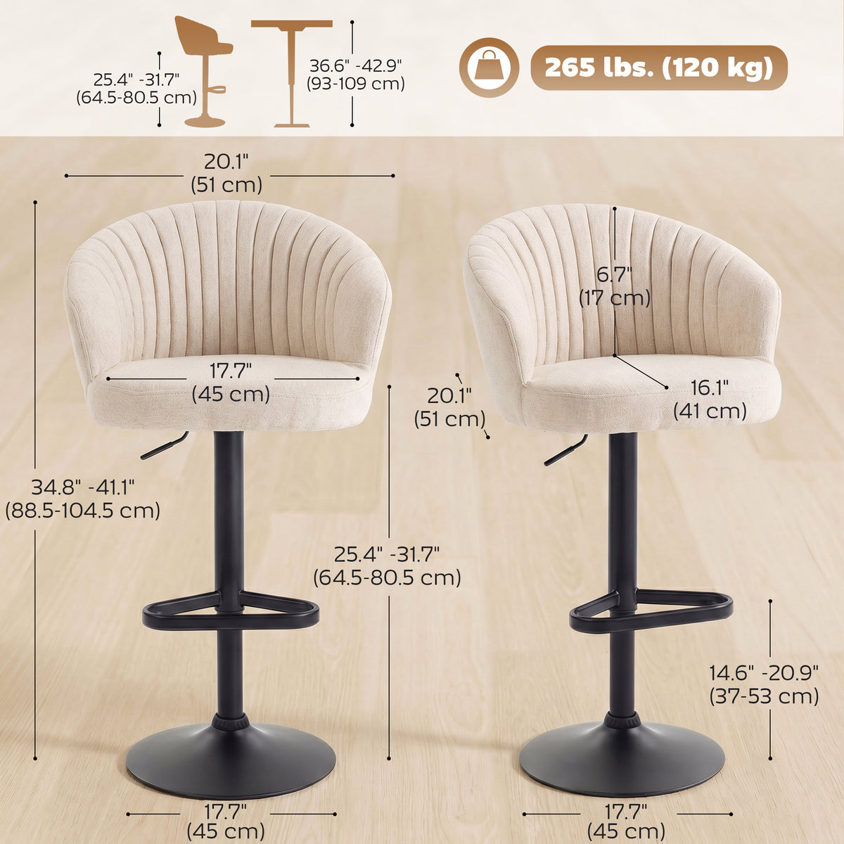 Juego de 2 taburetes de bar giratorios ajustables