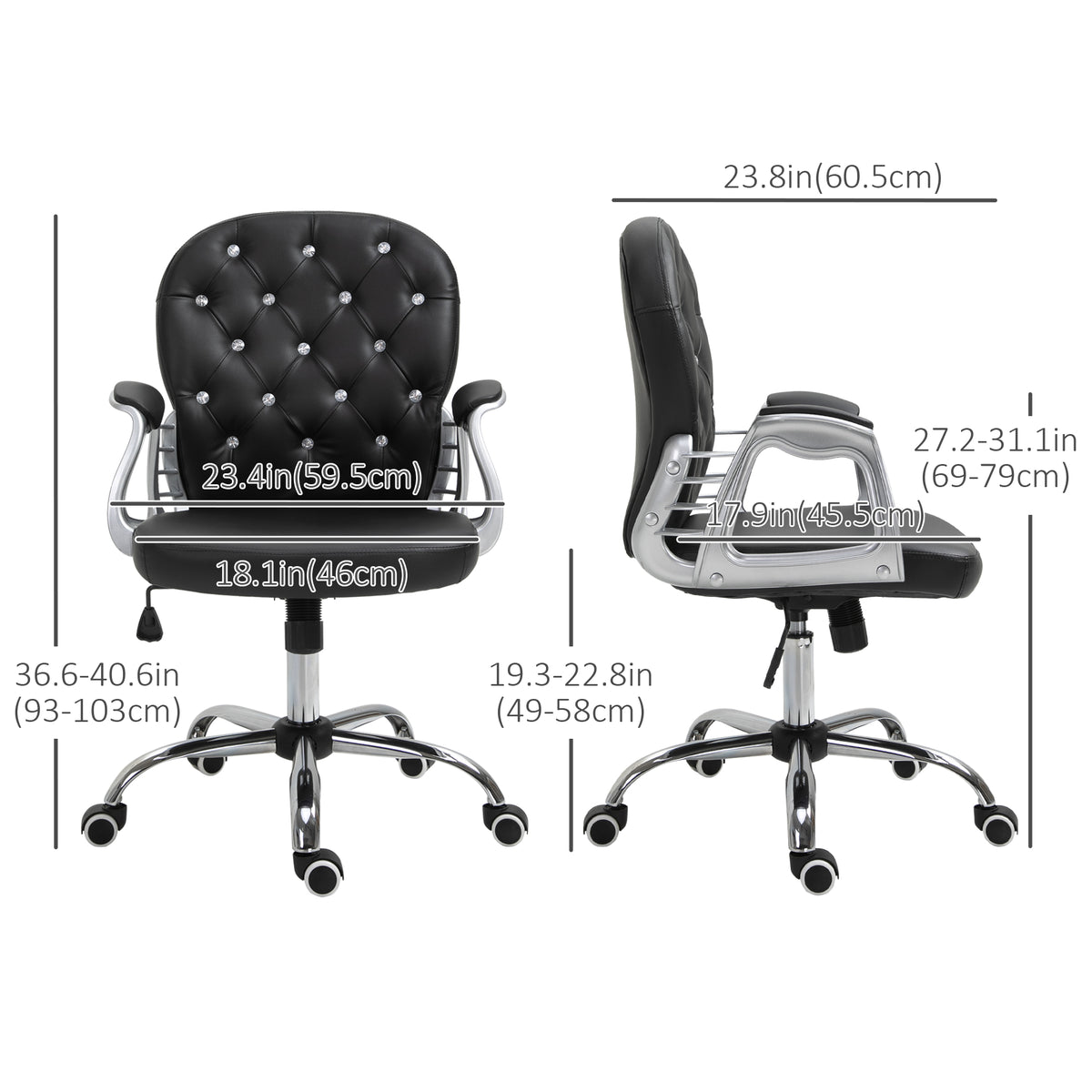 Office chair tufted synthetic leather decorative crystals