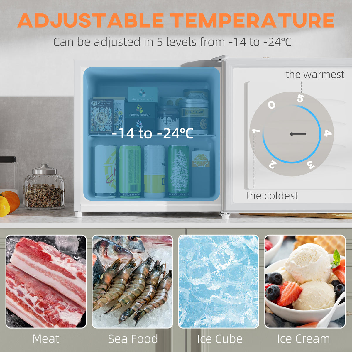 Compact upright freezer 1.1 cu ft with reversible door