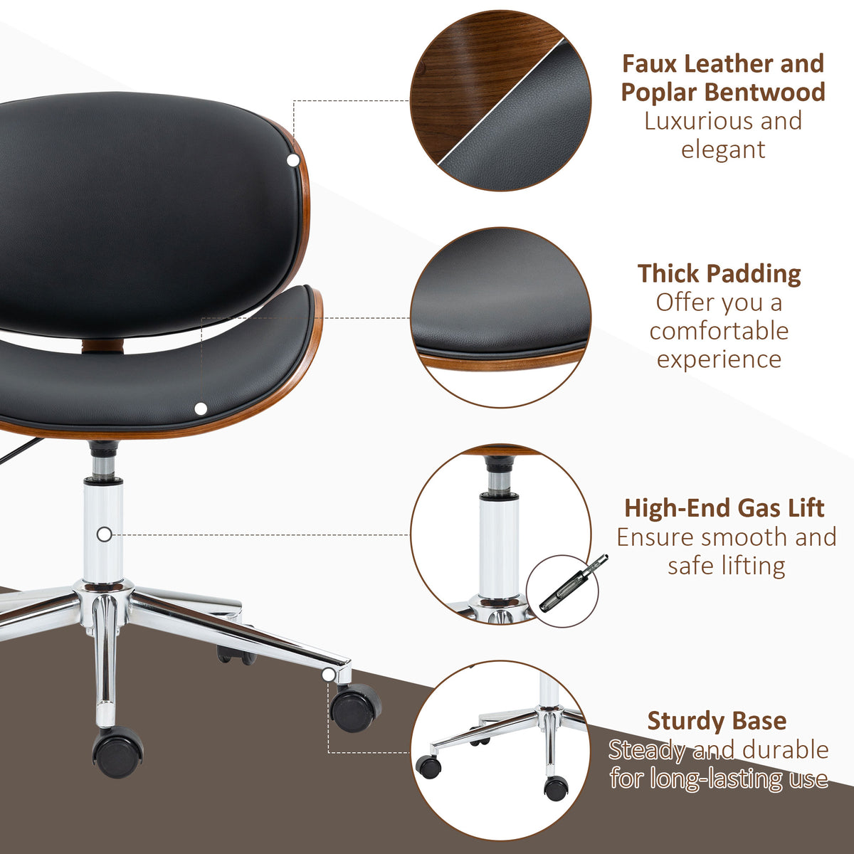 Swivel Office Chair Faux Leather and Bentwood