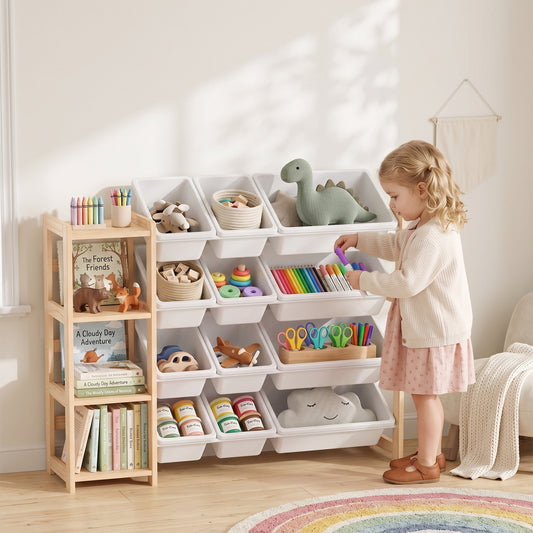 Montessori Toy Storage Organizer with 12 Bins and 3 Shelves