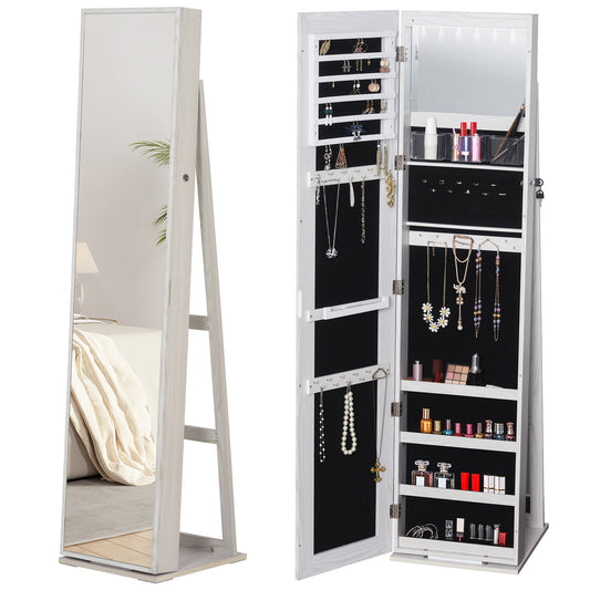 Standing jewelry armoire with mirror
