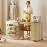 Folding Sewing Machine Table with Doors — Wood