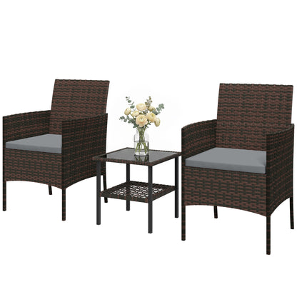 Bistro Set 3 Piece Wicker with Glass Table — Khaki