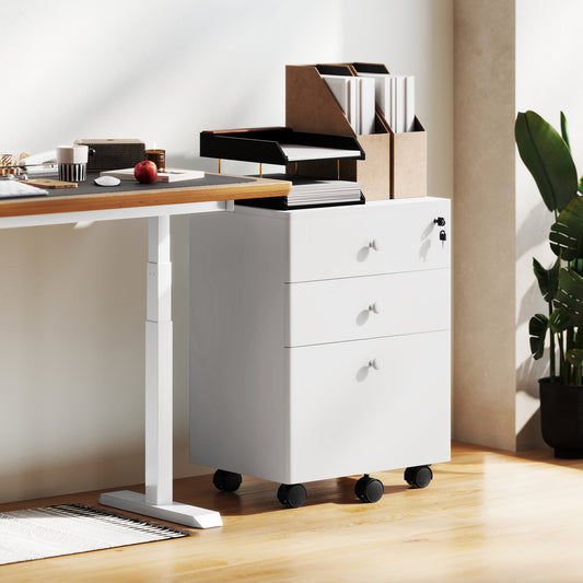 3-Drawer Vertical Filing Cabinet with Wheels and Lock