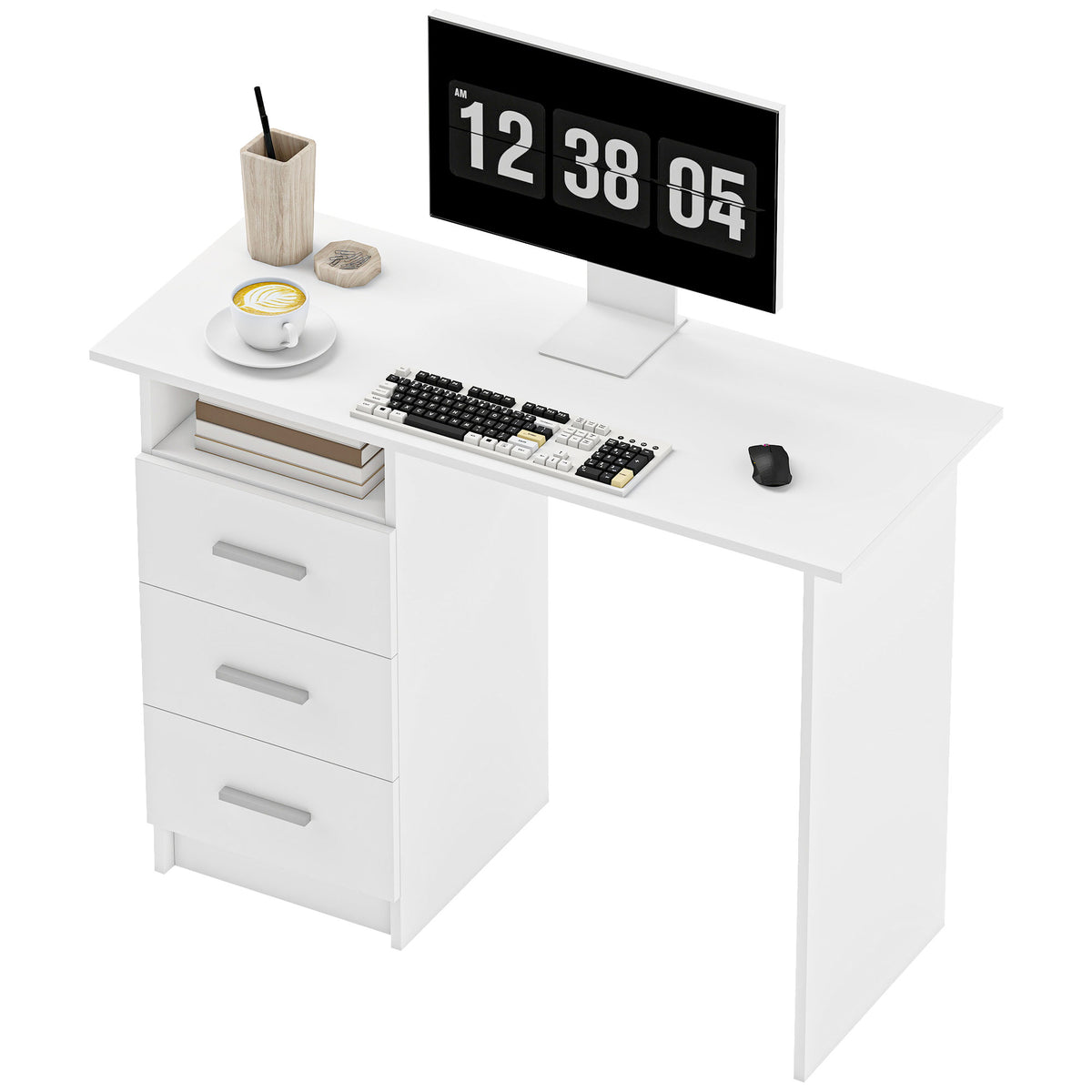 Computer Desk with 3 Drawers and Open Shelf