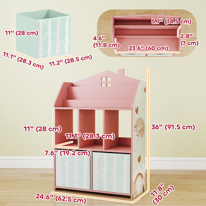 Kids Bookshelf with Storage and Fabric Drawers