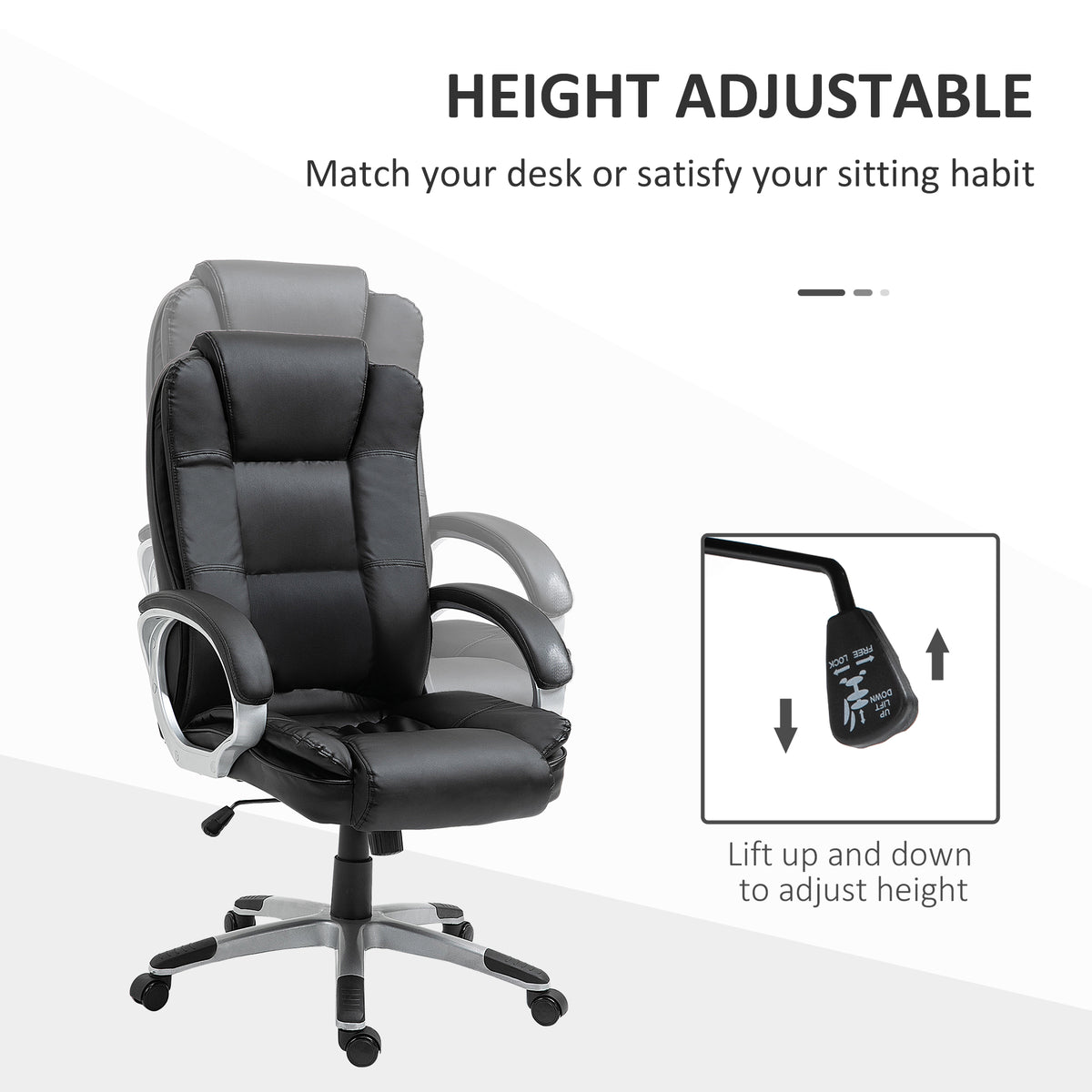 Silla de oficina ejecutiva giratoria de cuero sintético con respaldo alto