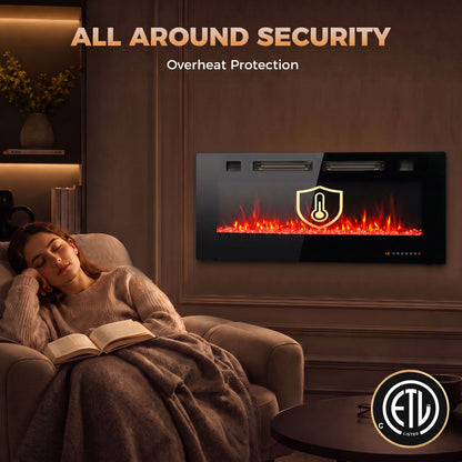 107 cm Ultra-Thin Recessed Wall Mounted Electric Fireplace