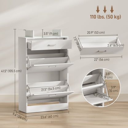 Slim flip drawer shoe cabinet