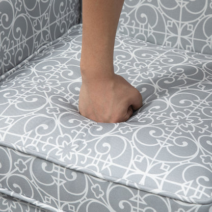 Sillón auxiliar de tela de lino con tachuelas y reposabrazos enrollados
