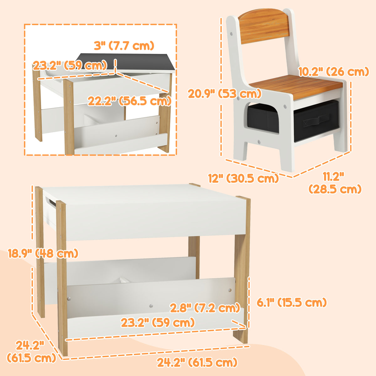 Kids Table and Chair Set with Reversible Tabletop
