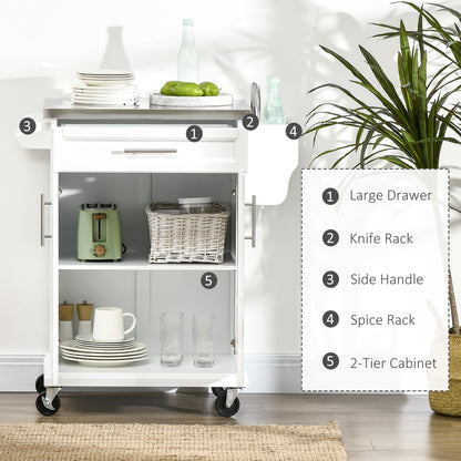 Kitchen island with stainless steel top and rolling cart