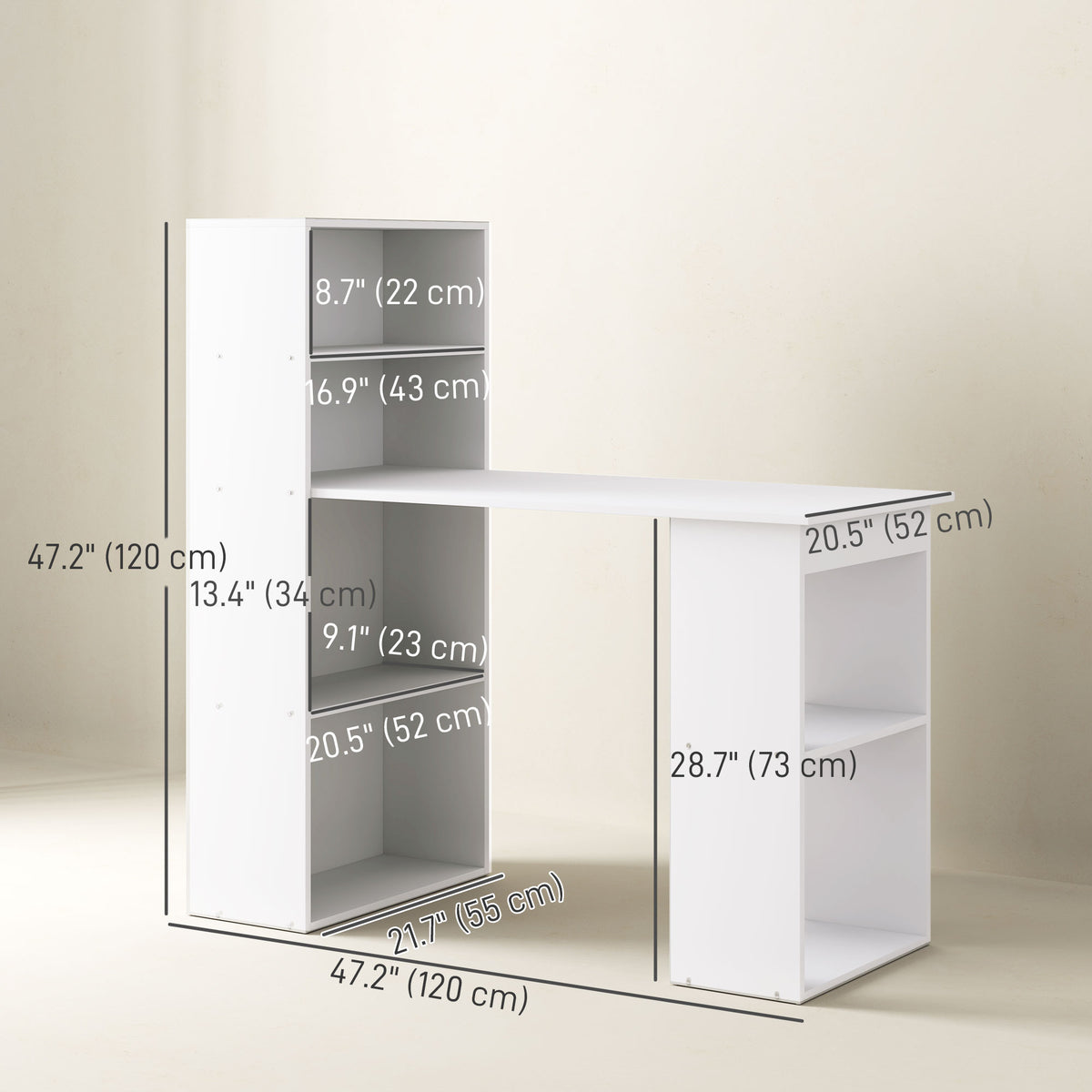 Computer Desk with Built-In Bookshelf 47 in