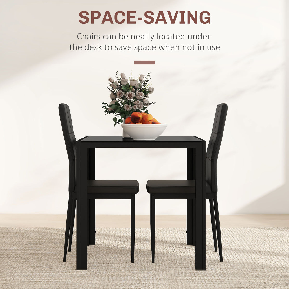 Dining set 3-piece rectangular glass table with chairs