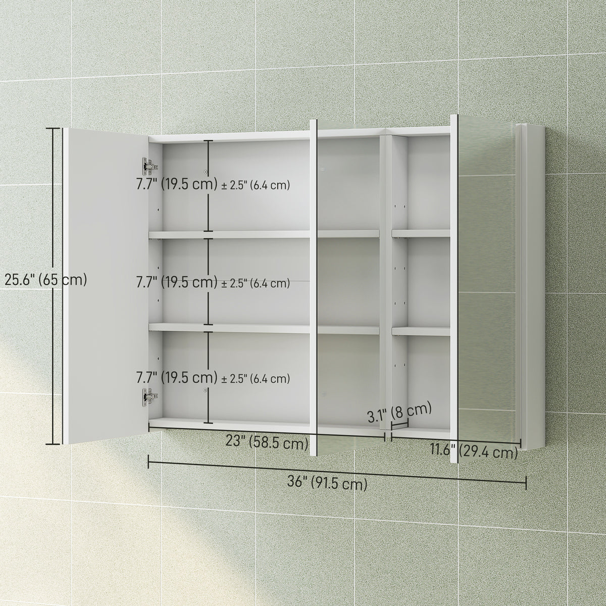 Three-Mirror Bathroom Medicine Storage Cabinet