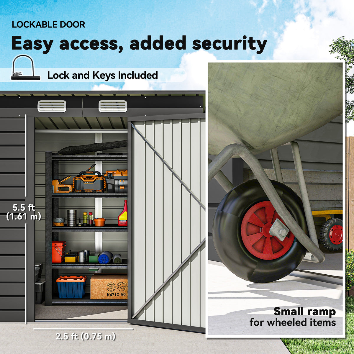 Galvanized Metal Garden Shed 6x4 ft — gray