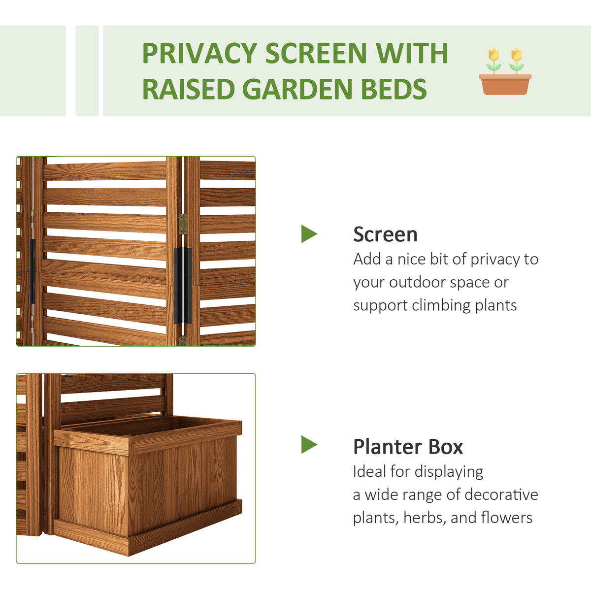 Outdoor Privacy Screen 3 Panels with 4 Raised Planter Boxes