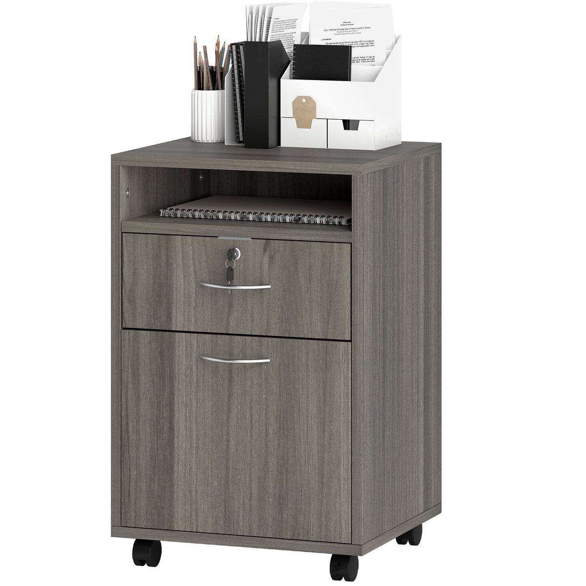 Compact Mobile File Cabinet with Shelf and Drawer