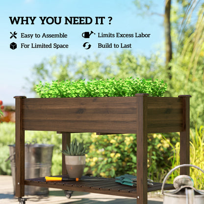 Jardinera elevada móvil de madera con ruedas
