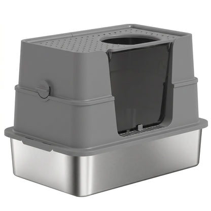XL Stainless Steel Cat Litter Box with Flip Top