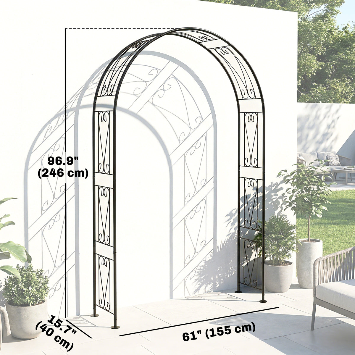8ft Garden Arch - Black Trellis for Climbing Plants