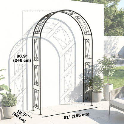 8ft Garden Arch - Black Trellis for Climbing Plants