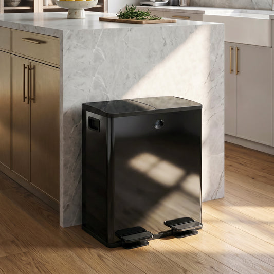 Dual Stainless Steel Trash Can with Soft-Close Pedal